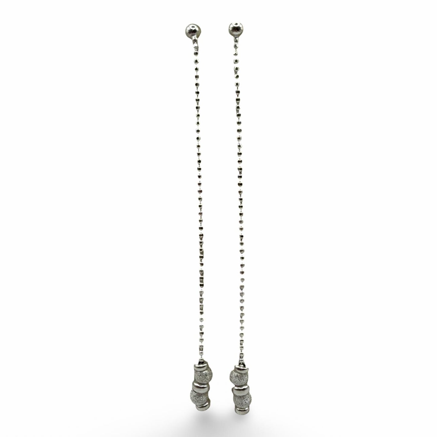 925 Sterling Silver Linear Bead Drop Earrings