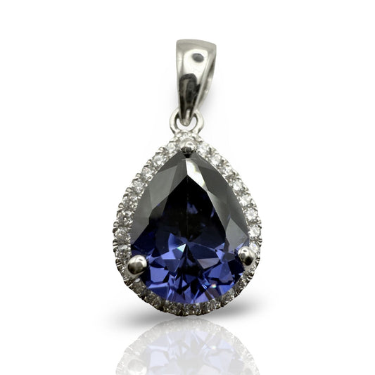 925 Sterling Silver C/Z Sapphire Pendant