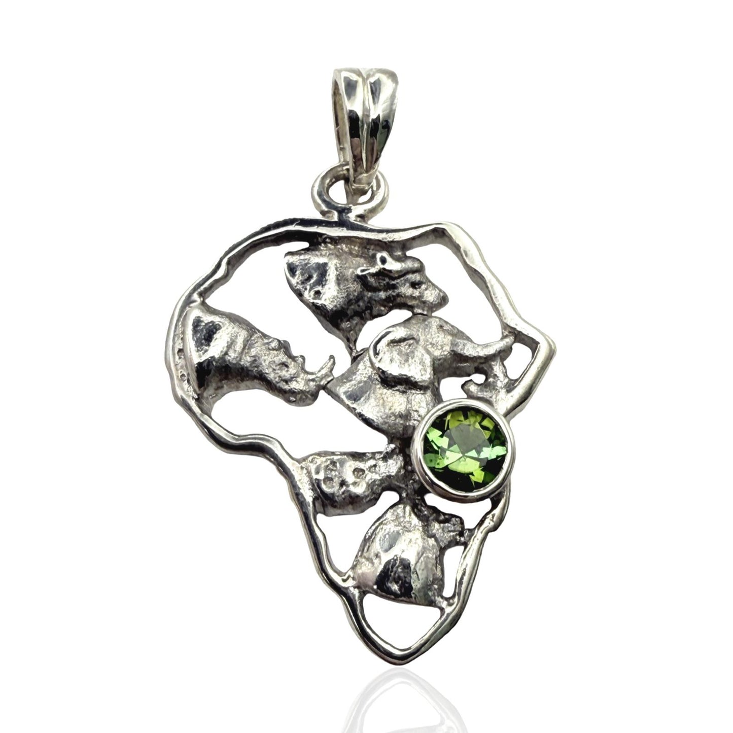 925 Sterling Silver Big Five African Map with Natural Gemstone Pendant