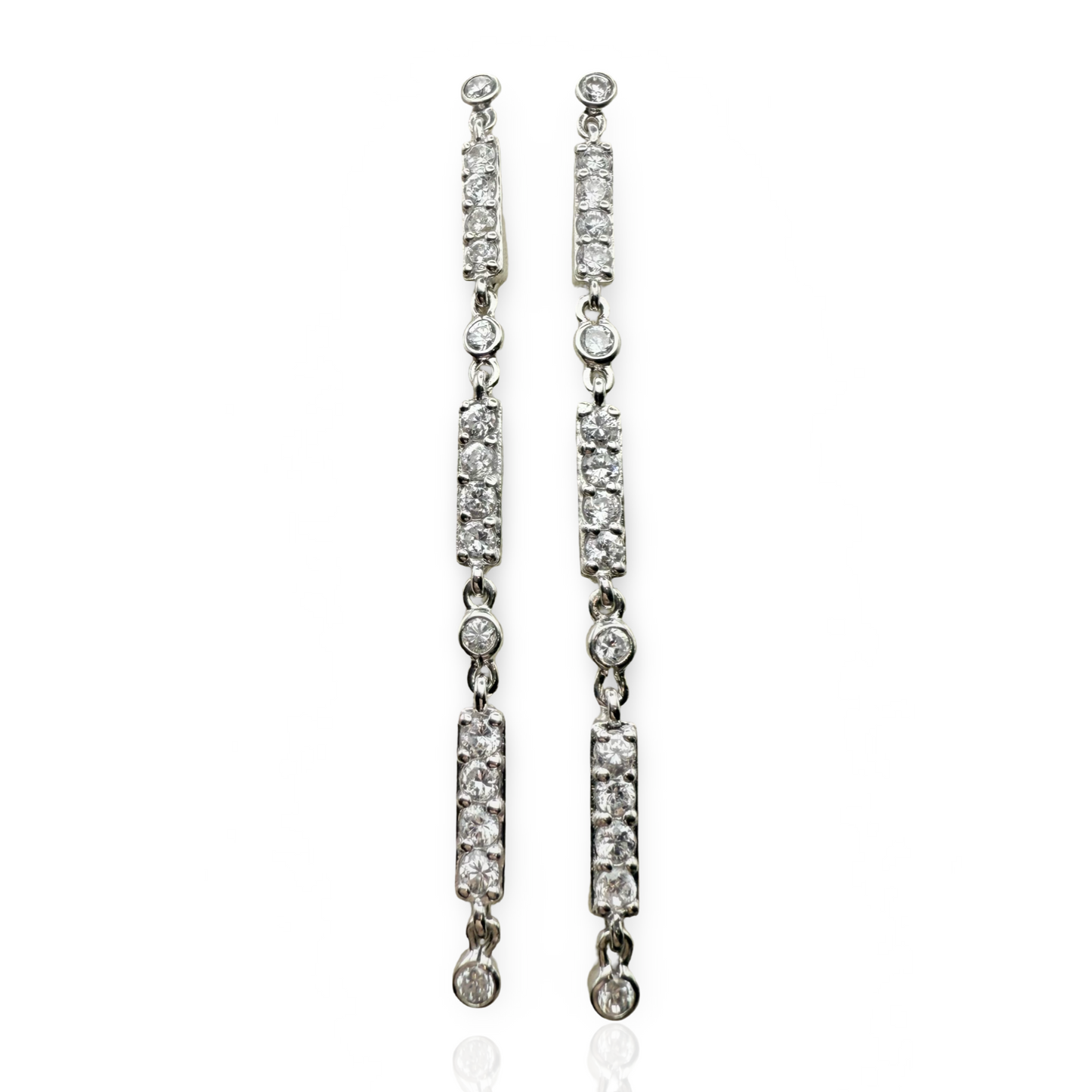 925 Sterling Silver Segmented C/Z Drop Earrings
