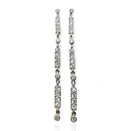 925 Sterling Silver Segmented C/Z Drop Earrings