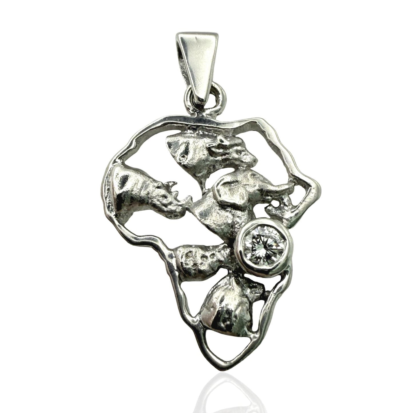 925 Sterling Silver Big Five African Map with Natural Gemstone Pendant