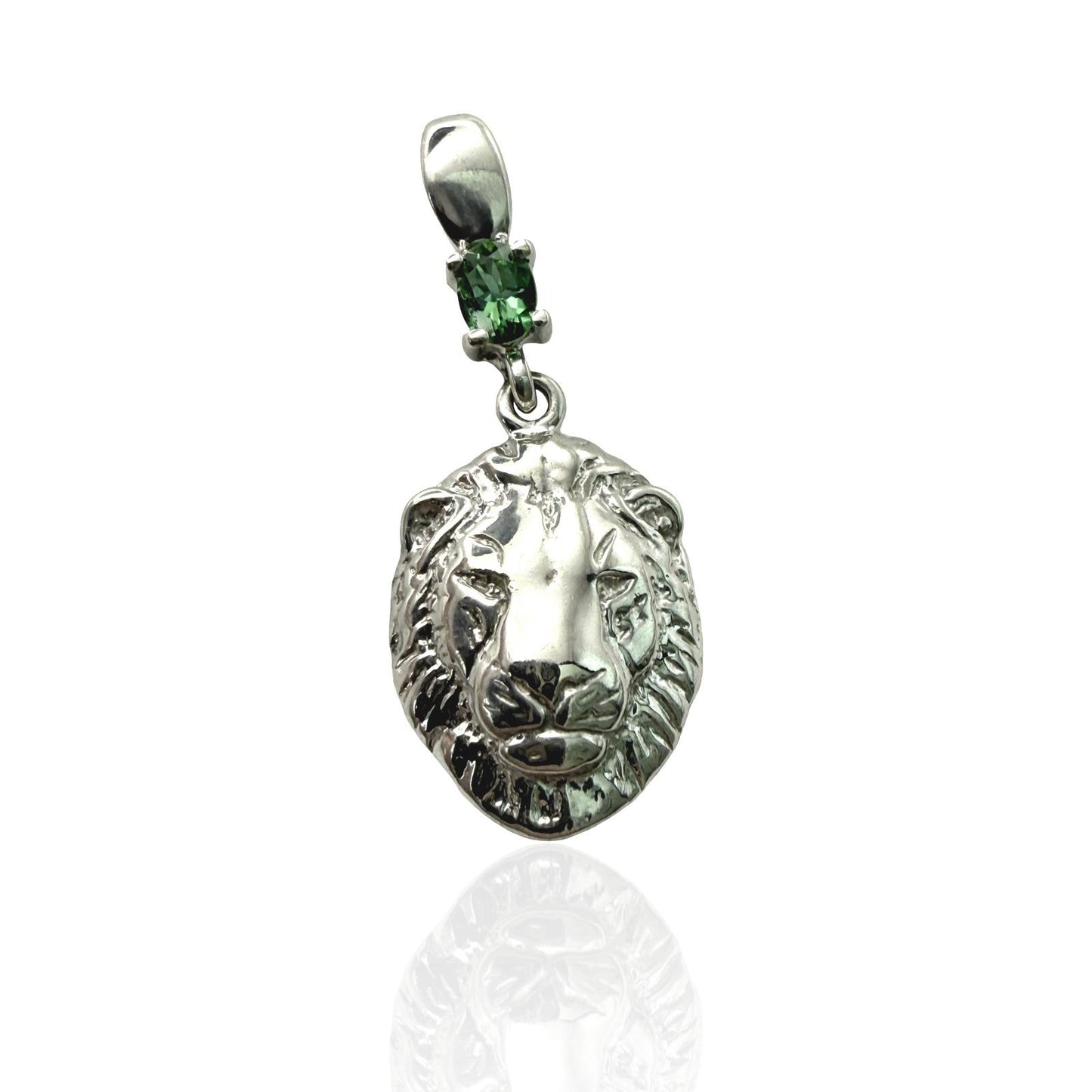 925 Stering Silver Lion Face with Natural Gemstone Pendant