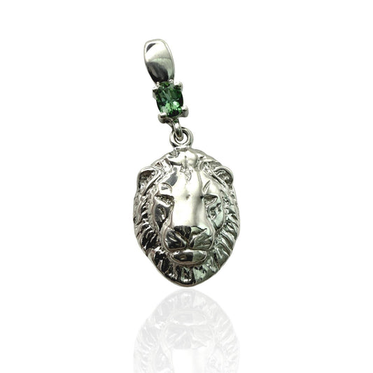 925 Stering Silver Lion Face with Natural Gemstone Pendant