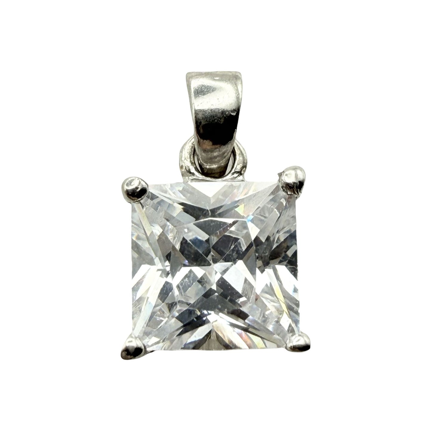 925 Sterling Silver Princess-Cut Solitaire C/Z Pendant