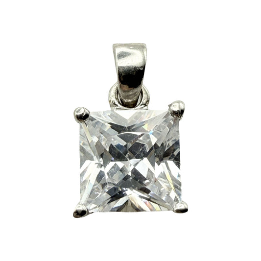 925 Sterling Silver Princess-Cut Solitaire C/Z Pendant