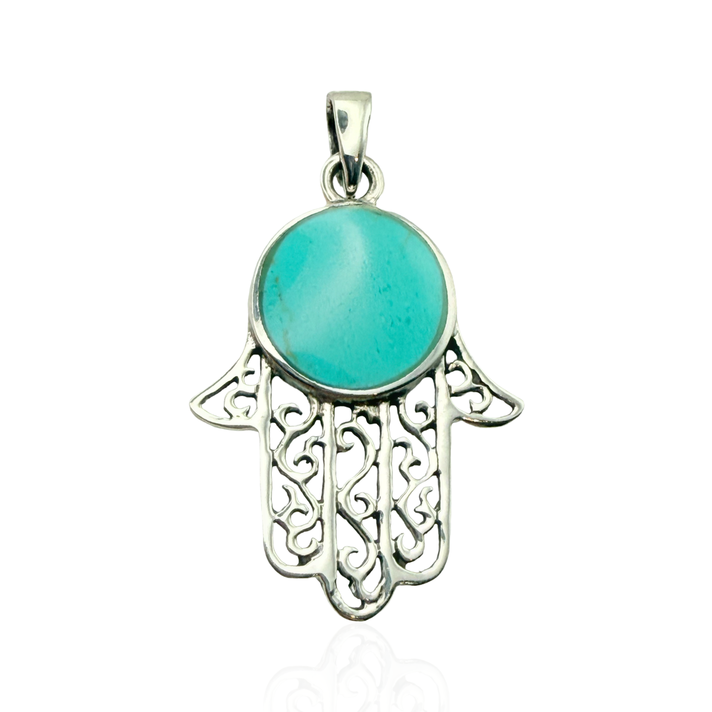 925 Sterling Silver Turquoise Hamsa Hand Pendant