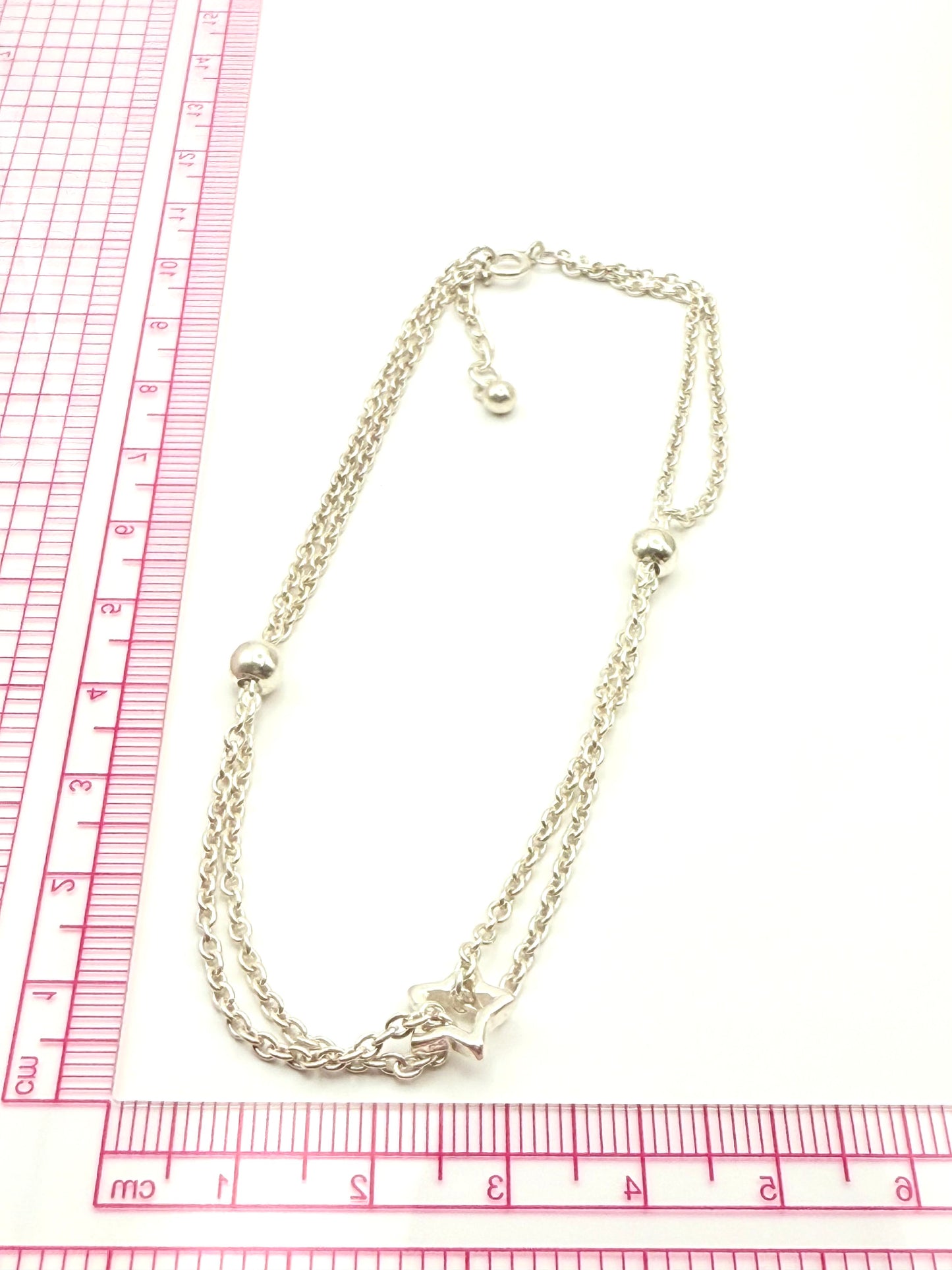 925 Sterling Silver Ball and Star 24cm Anklet