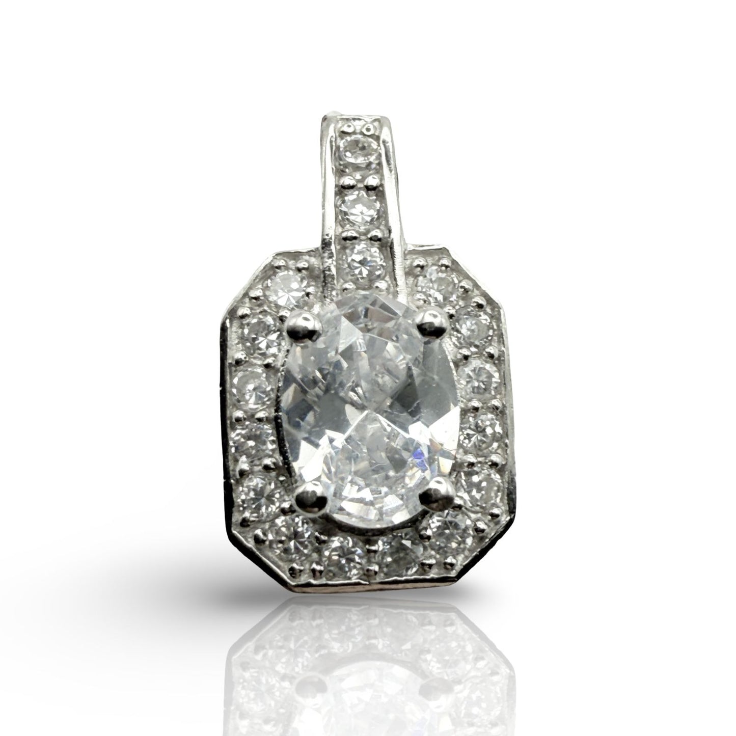 925 Sterling Silver Oval Clear C/Z Pendant