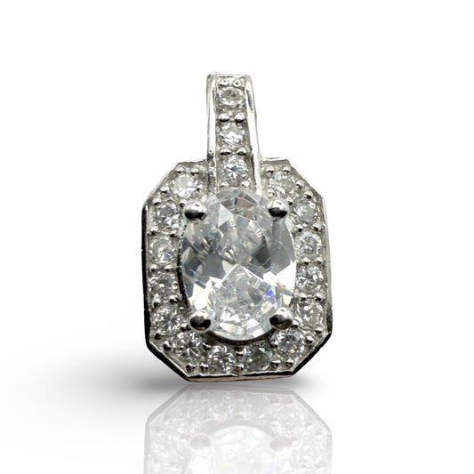 925 Sterling Silver Oval Clear C/Z Pendant