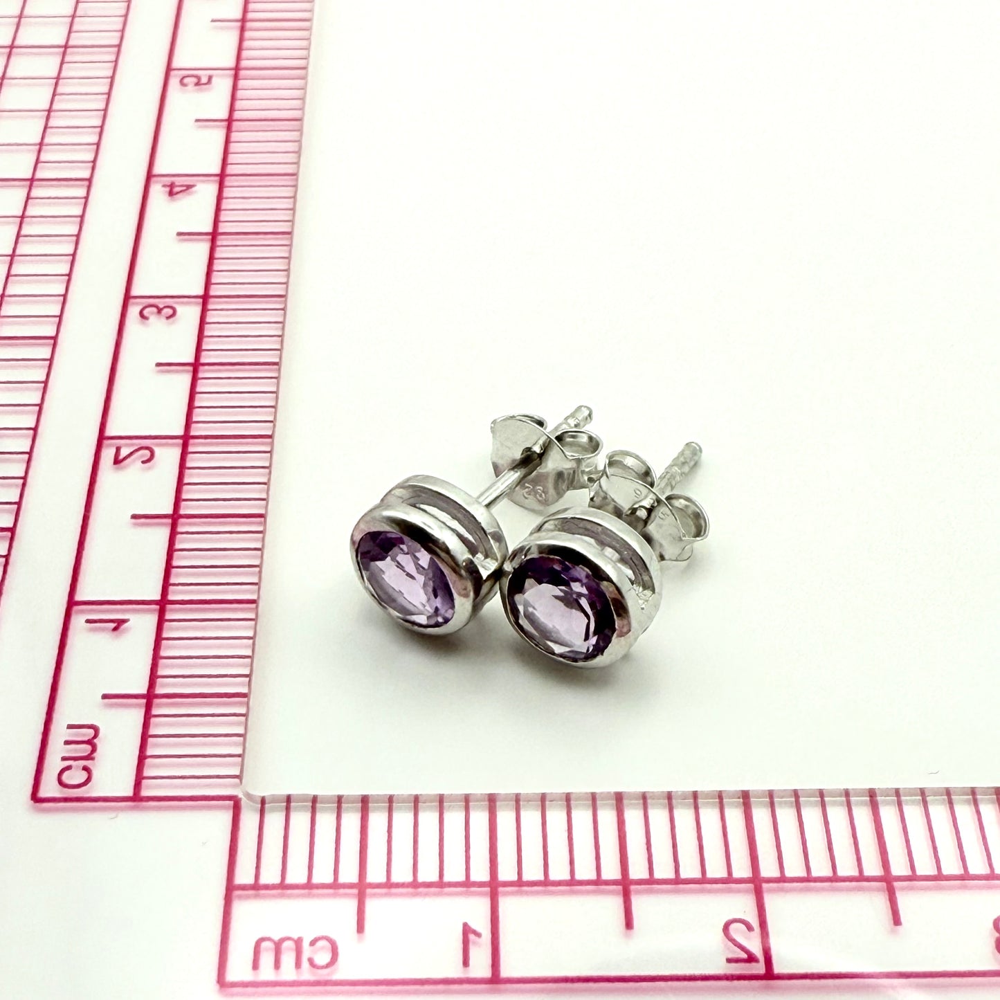 925 Sterling Silver Round Amethyst Earrings