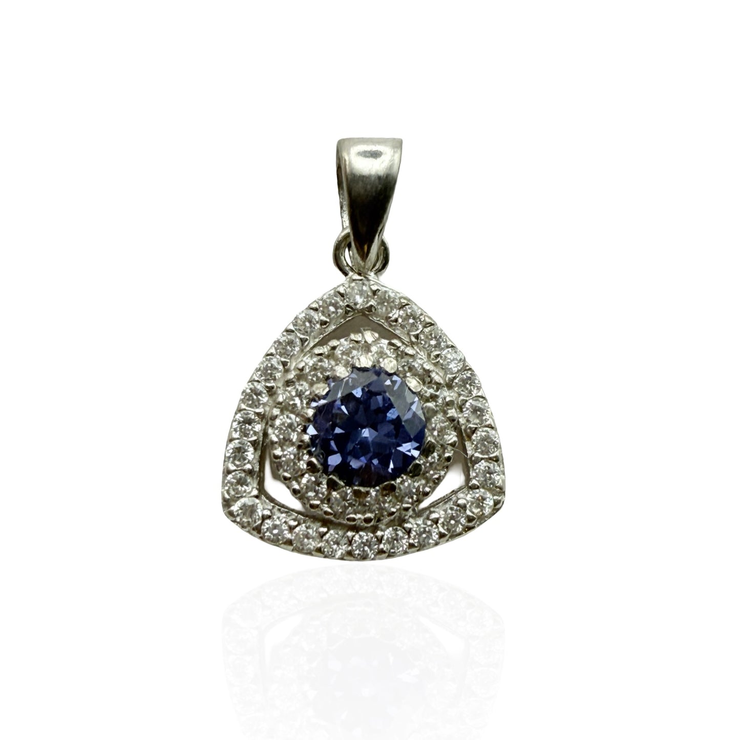 925 Sterling Silver Trillion-Cut Halo Blue Pendant