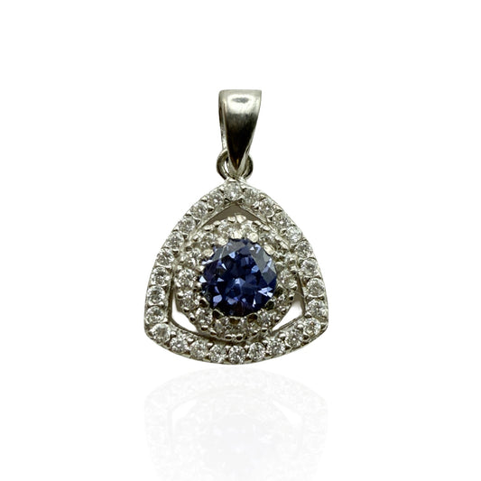 925 Sterling Silver Trillion-Cut Halo Blue Pendant