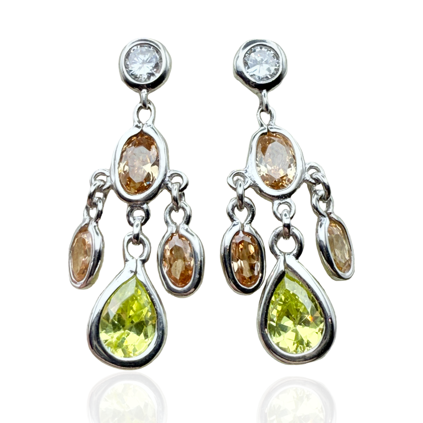 925 Sterling Silver Multi-Stone and Colour Bezel Chandelier Earrings