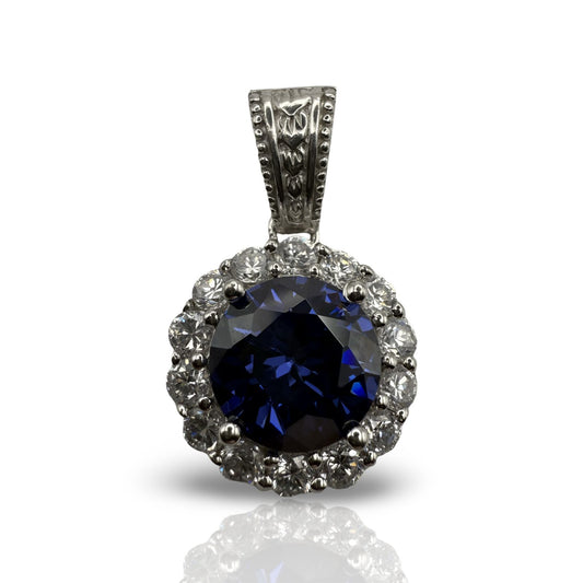 925 Sterling Silver Sapphire Hued Round Pendant