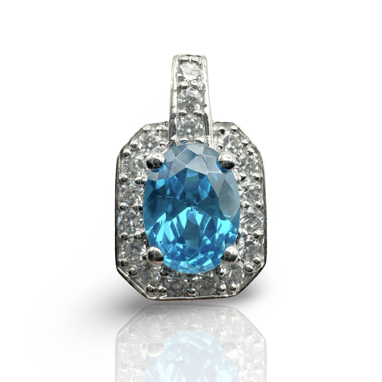 925 Sterling Silver Oval Topaz Hued C/Z Pendant