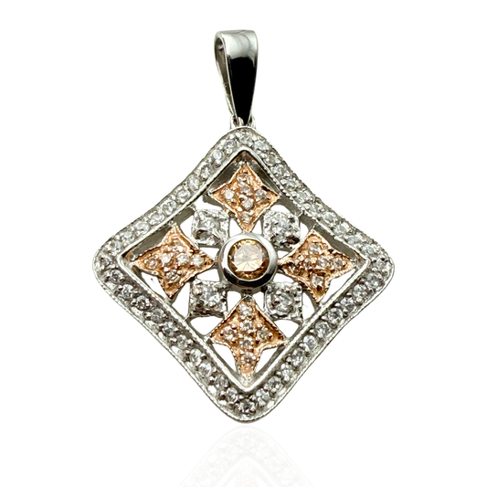 925 Sterling Silver Bicolor Semi-precious Lattice Rhombus Pendant