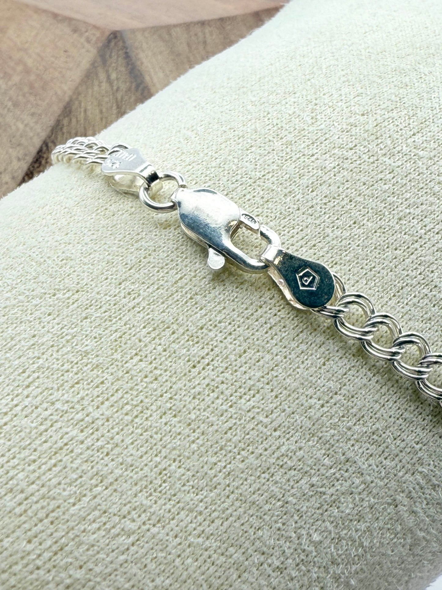 925 Sterling Silver Double-Row 18.5cm Curb Chain Bracelet
