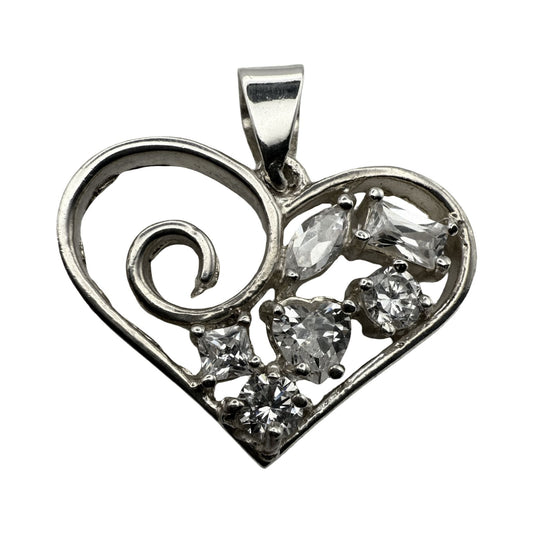 925 Sterling Silver Open-Heart C/Z Scroll Pendant