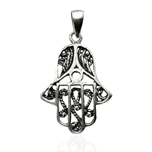 925 Sterling Silver Filigree Hamsa Hand Pendant