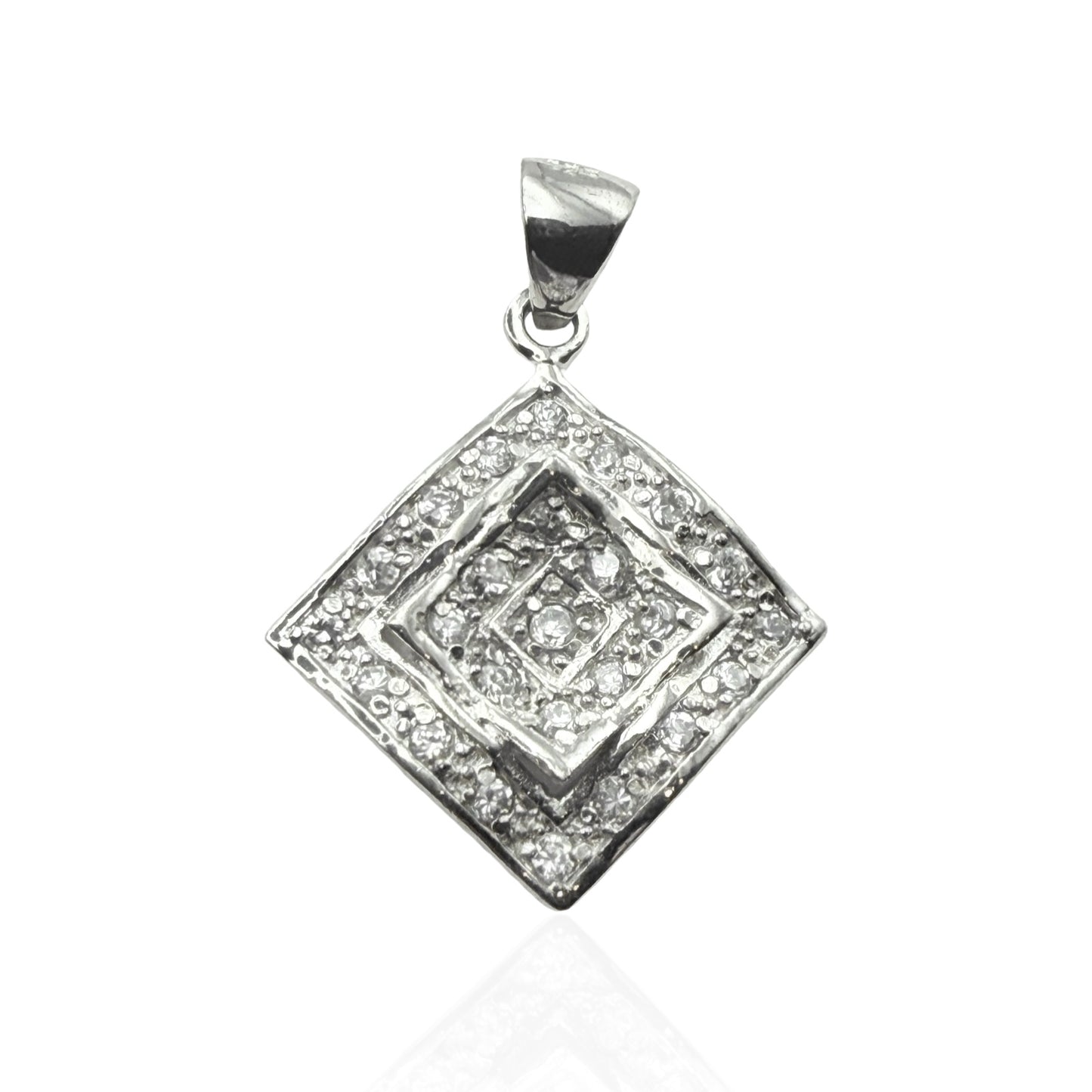 925 Sterling Silver Square Pavé Compass Pendant