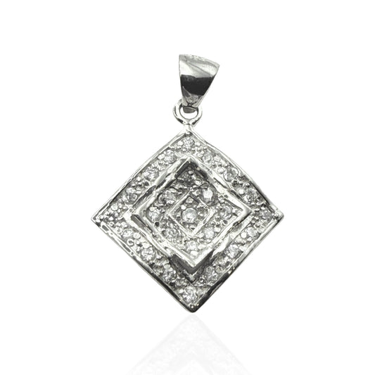 925 Sterling Silver Square Pavé Compass Pendant