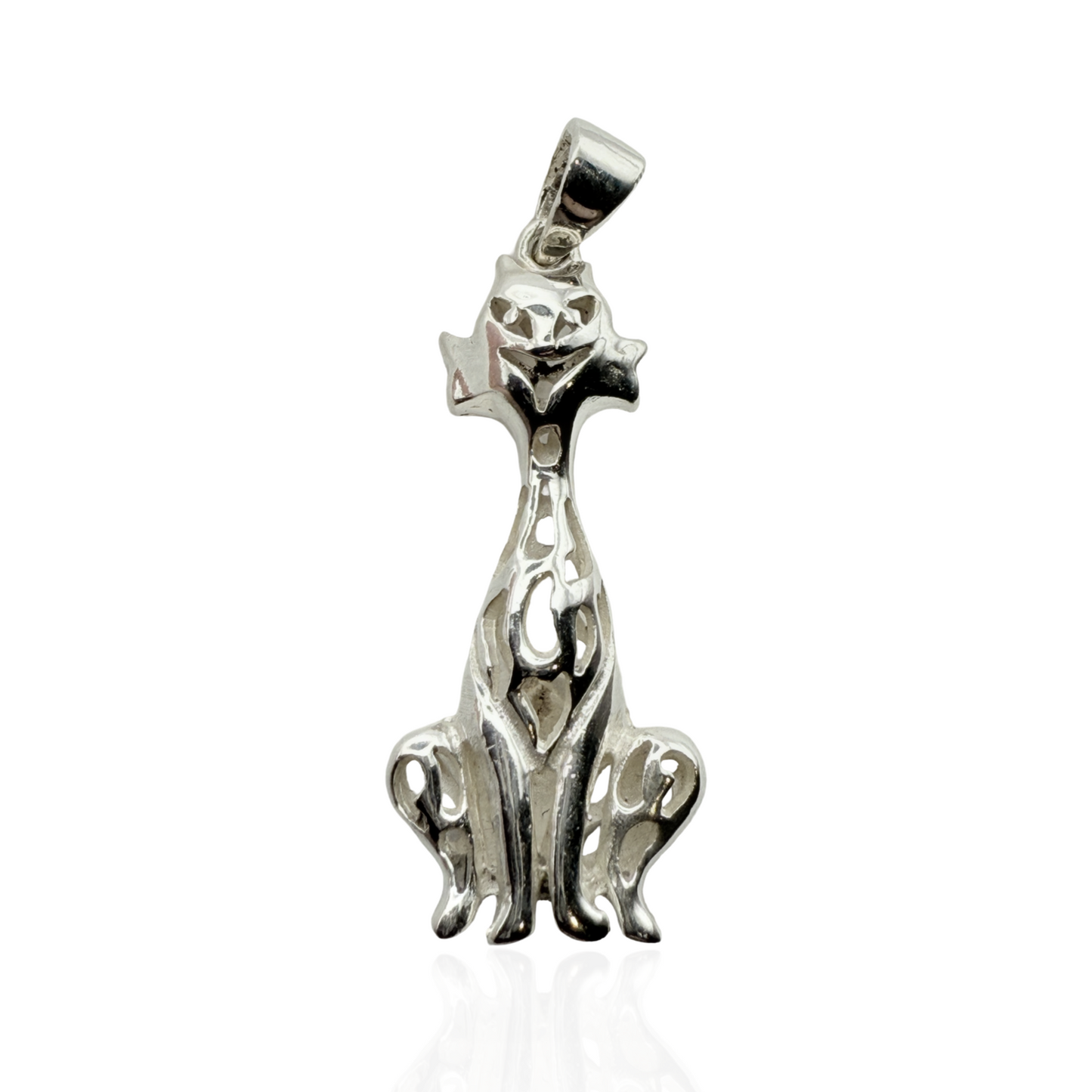 925 Sterling Silver Seated Cat Silhouette Pendant