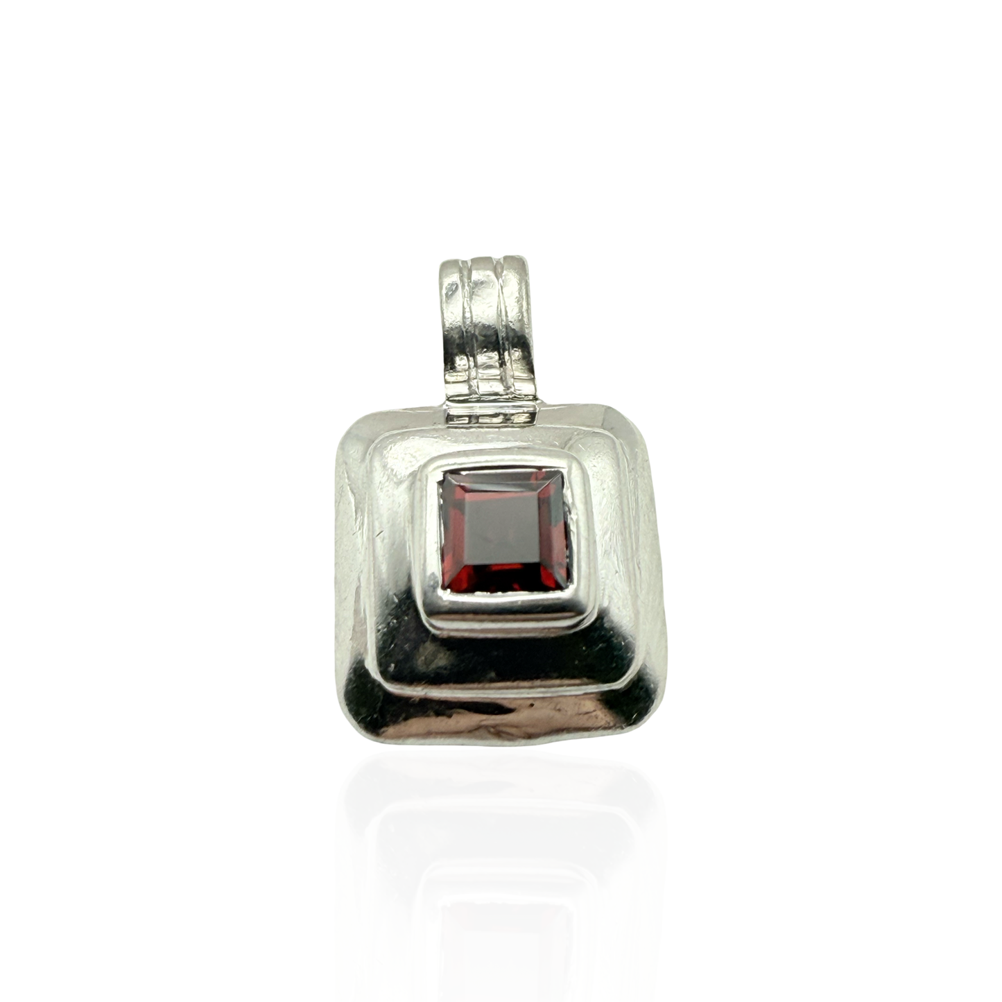 925 Sterling Silver Square-Cut Garnet Tower Pendant