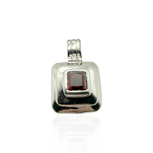 925 Sterling Silver Square-Cut Garnet Tower Pendant