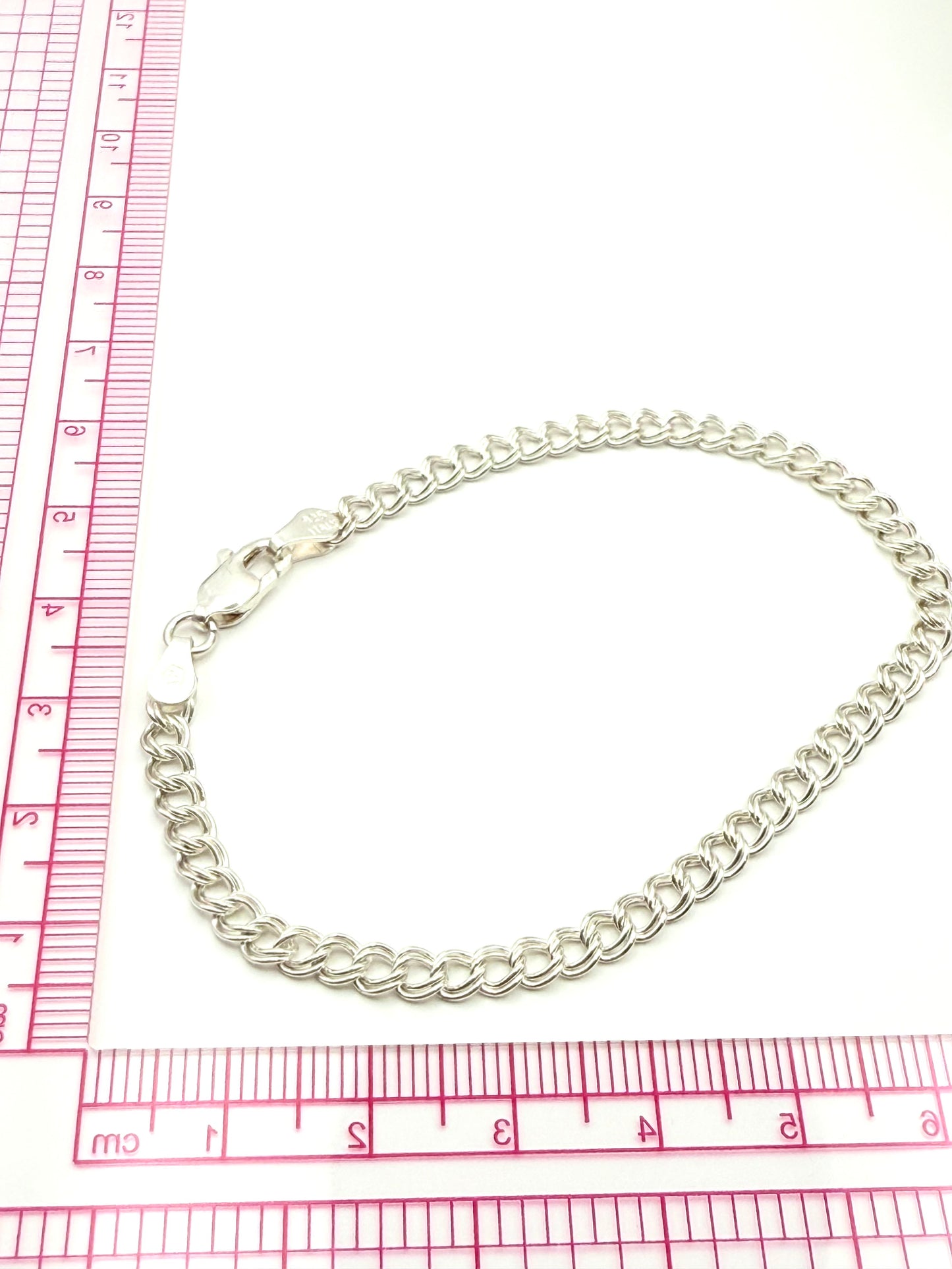 925 Sterling Silver Double-Row 18.5cm Curb Chain Bracelet