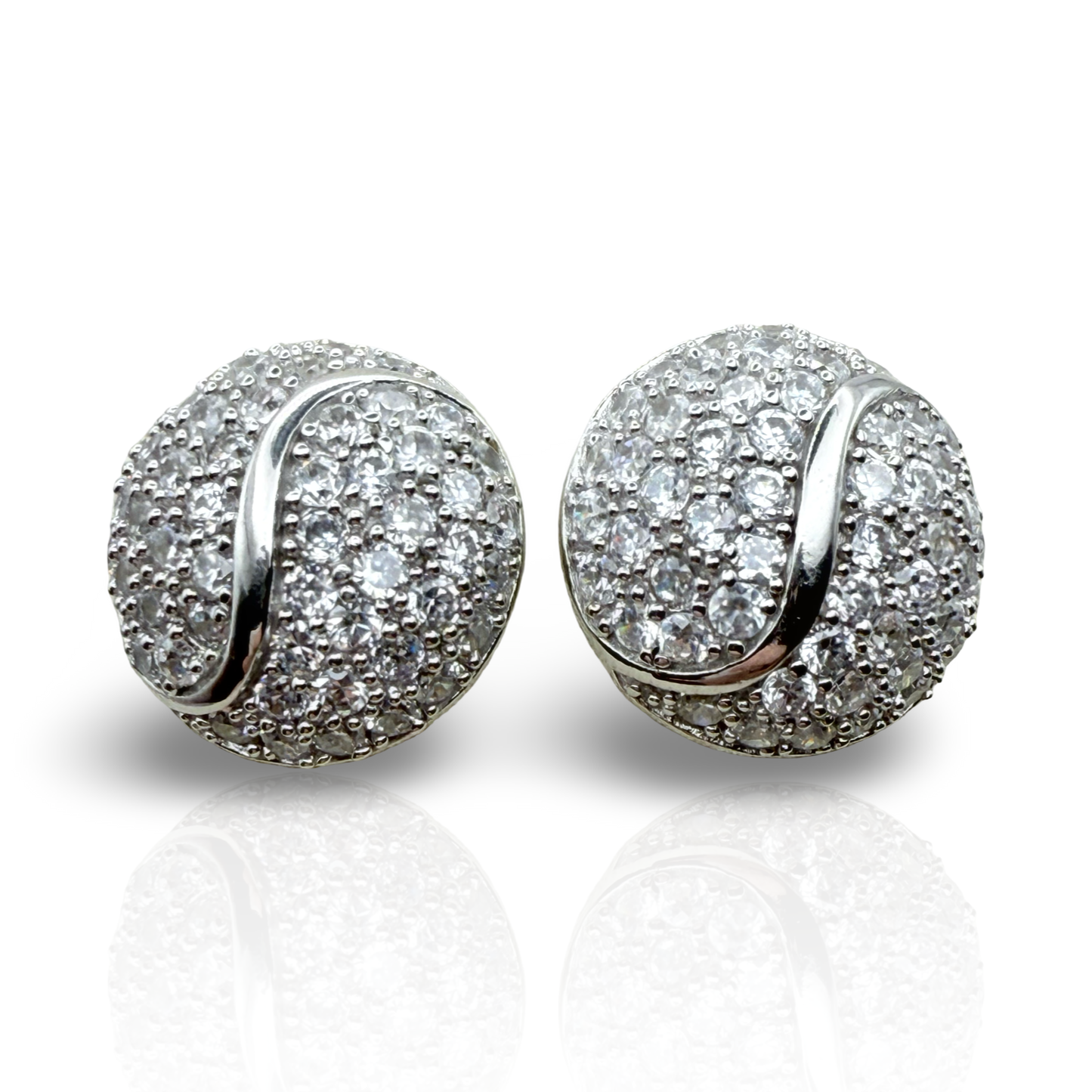 925 Sterling Silver Pavé Ribbon Button Stud Earrings