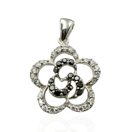 925 Sterling Silver Oval Sunburst C/Z Cluster Pendant