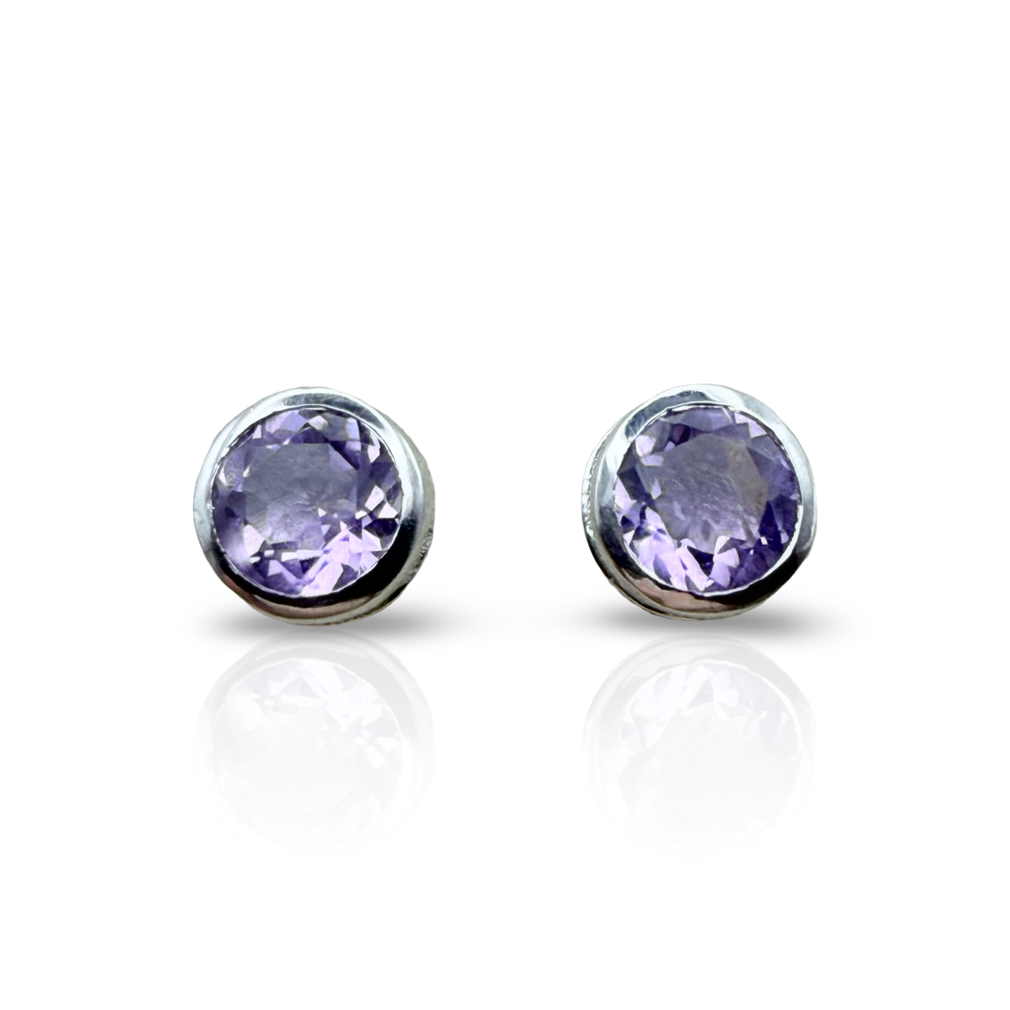 925 Sterling Silver Round Amethyst Earrings