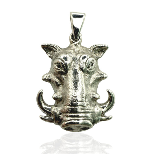 925 Sterling Silver Warthog Face Pendant