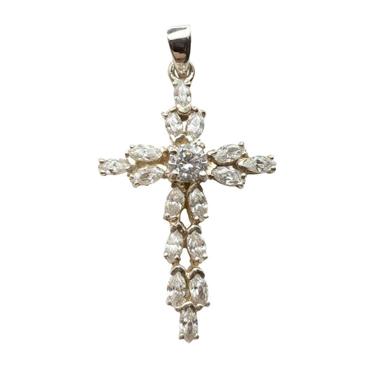 925 Sterling Silver Marquise-Petal Cross Pendant