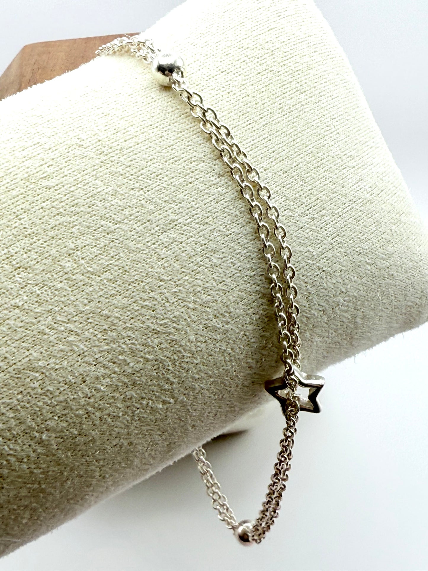 925 Sterling Silver Ball and Star 24cm Anklet