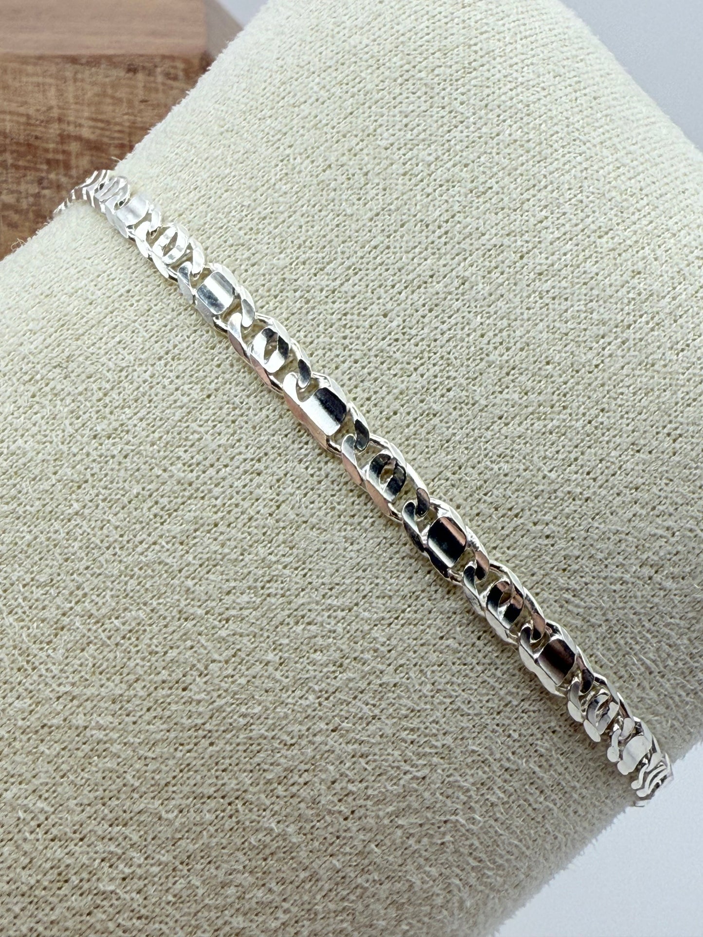 925 Sterling Silver Figaro Link 18cm Chain Bracelet