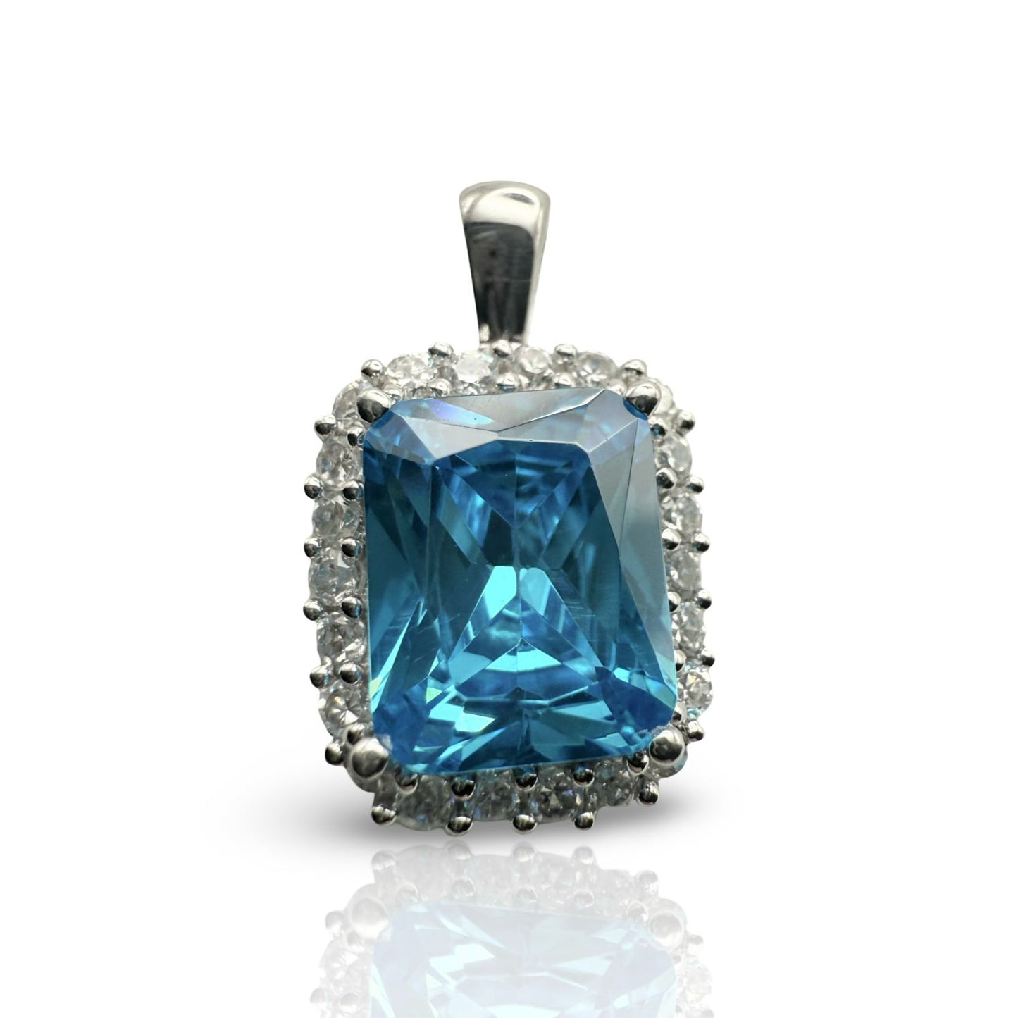 925 Sterling Silver Square C/Z Topaz Pendant