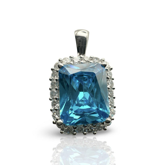 925 Sterling Silver Square C/Z Topaz Pendant