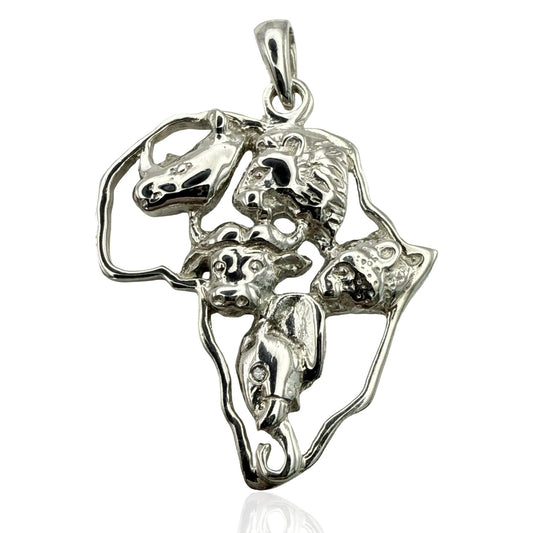 925 Stering Silver Large Africa Big Five Pendant