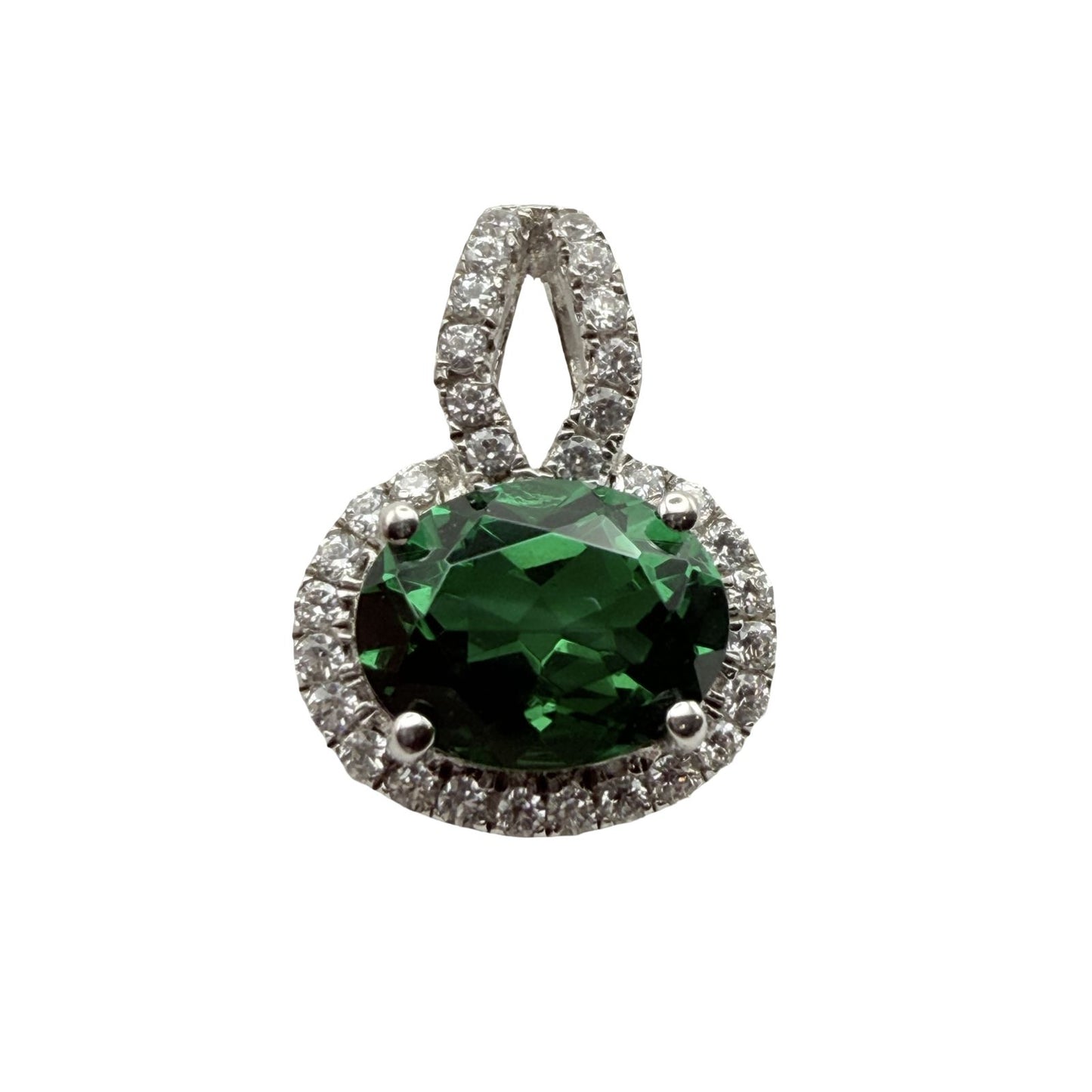 925 Sterling Silver Green Halo Pendant