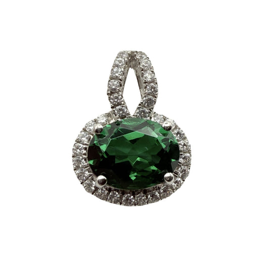 925 Sterling Silver Green Halo Pendant