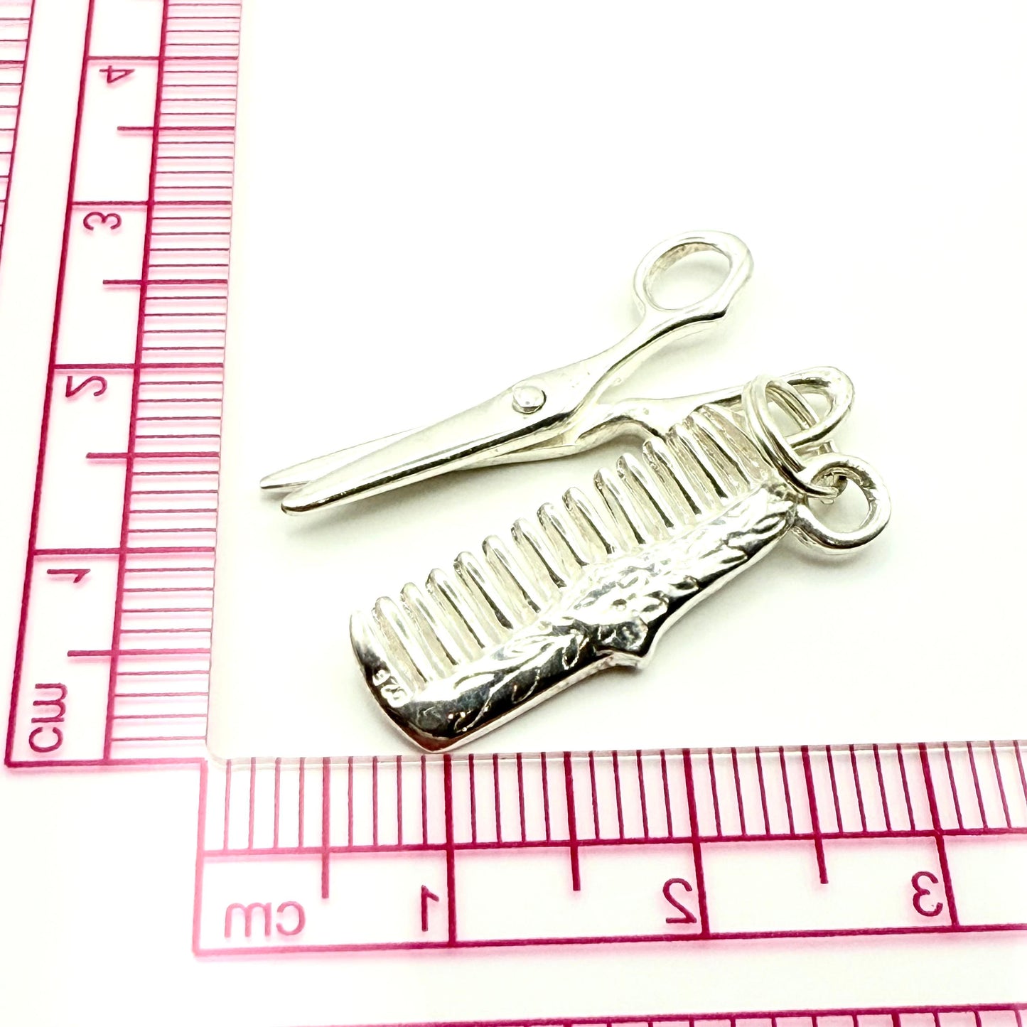 925 Sterling Silver Scissor and Comb Charm