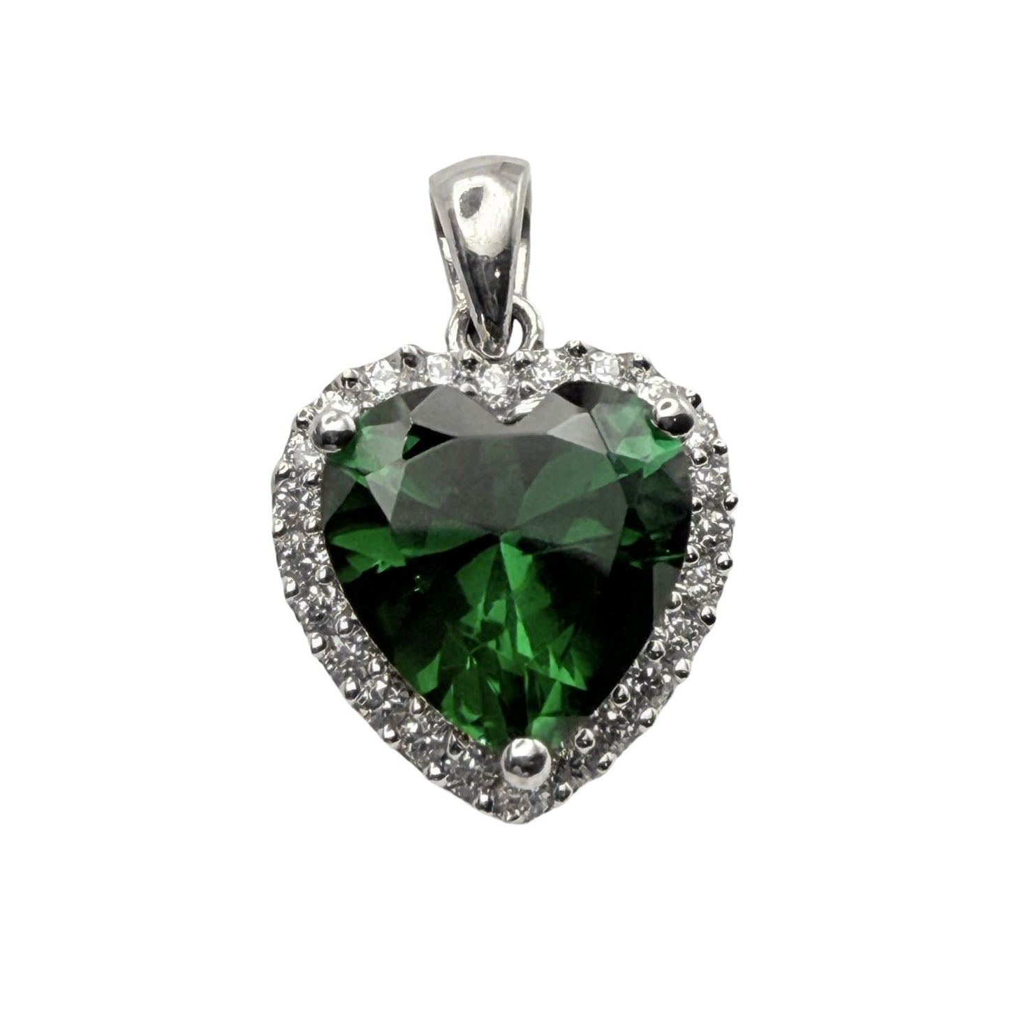 925 Sterling Silver Faceted Green Heart Pendant