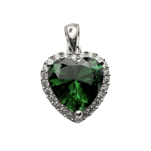 925 Sterling Silver Faceted Green Heart Pendant