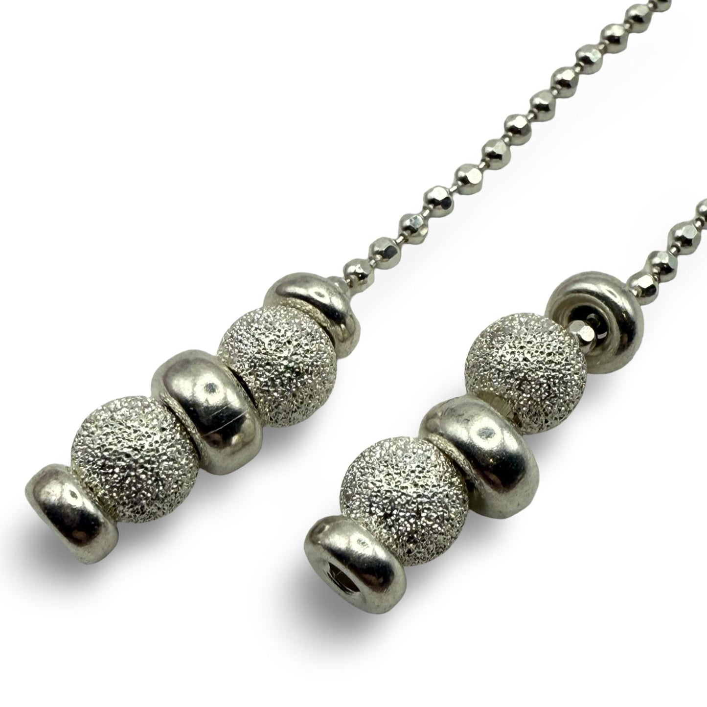 925 Sterling Silver Linear Bead Drop Earrings