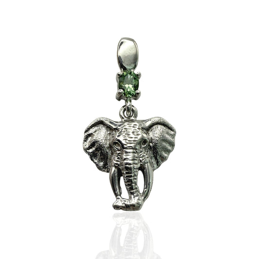 925 Sterling Silver Elephant Face with Natural Gemstone Pendant