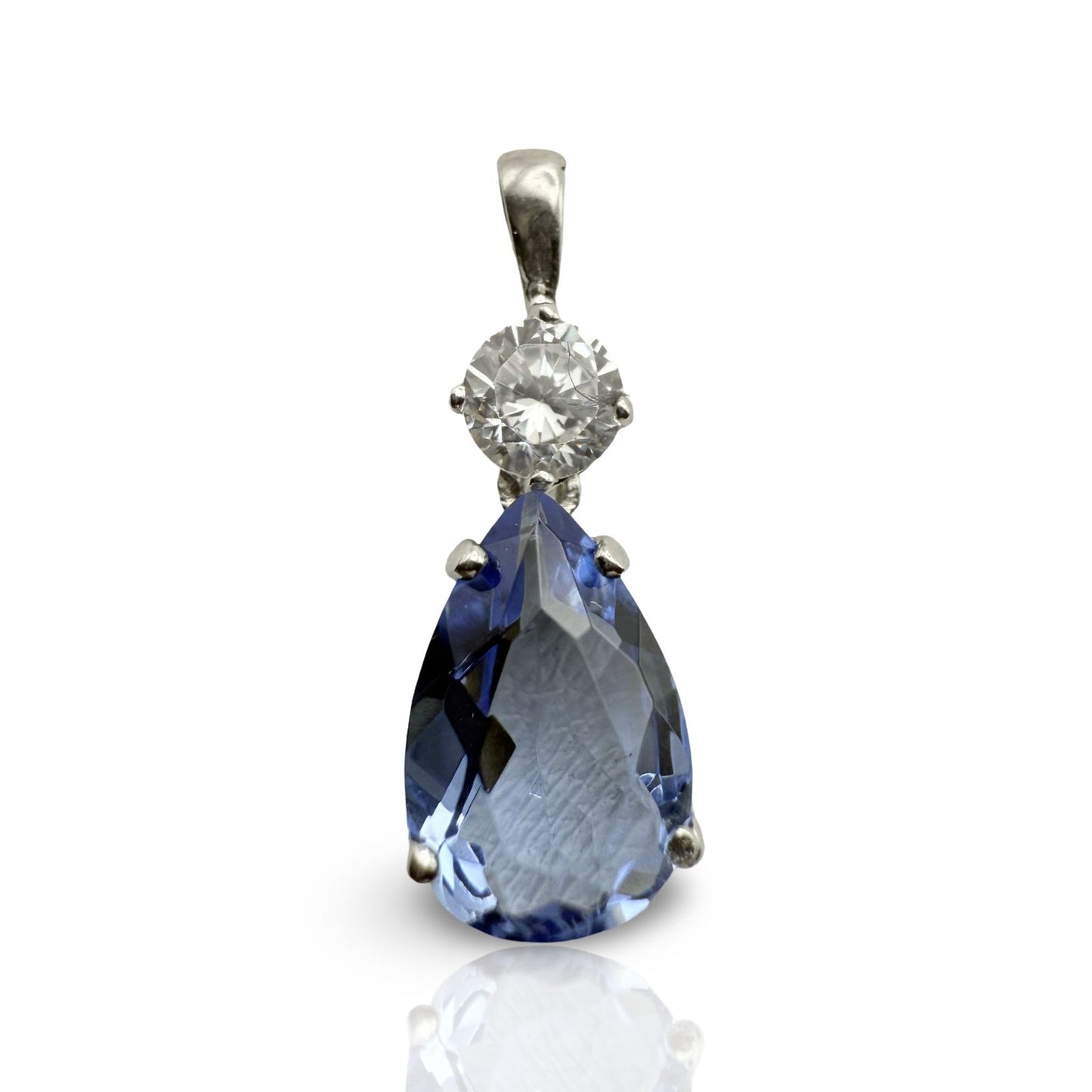 925 Sterling Silver Clear and Light Blue C/Z Pendant
