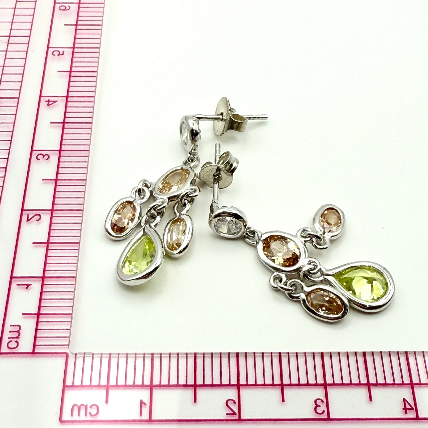 925 Sterling Silver Multi-Stone and Colour Bezel Chandelier Earrings