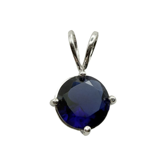 925 Sterling Silver Four-Prong Sapphire-hued Pendant